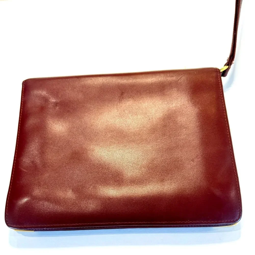 CARTIER Burgundy Bordeaux Leather Clutch Purse Bag - Authentic - Picture 6 of 16